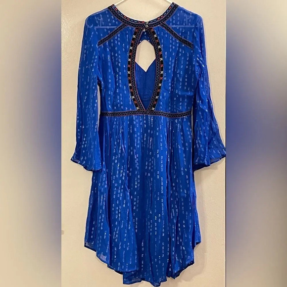 FREE‎ PEOPLE All You Need Flowy Sheer Dress in Cobalt Blue - Picture 8 of 11